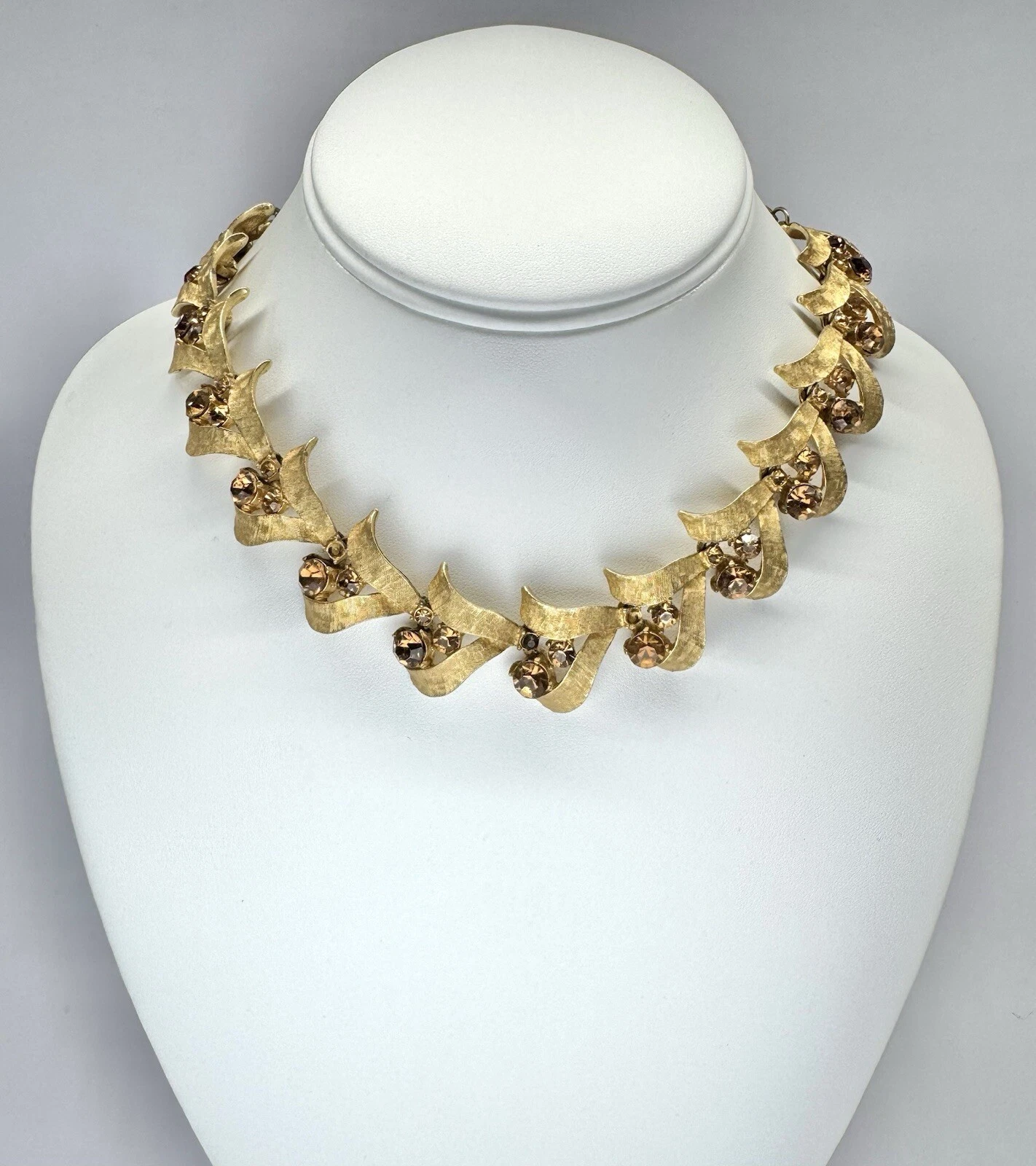 1950’s ART Arthur Pepper Vine Leaf Gold Tone Choker Vintage Necklace Jewelry N63
