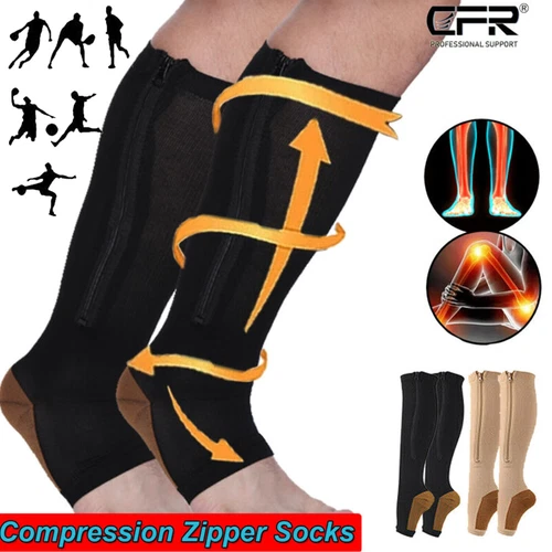 Compression Socks Stockings Men Women 20-30 mmHg Knee High Support With Zipper - Picture 3 of 17