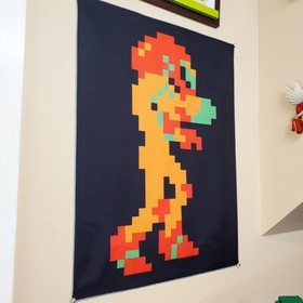 8 bit Samus Aran Metroid banner 18x24" tapestry NES wall flag retro game room