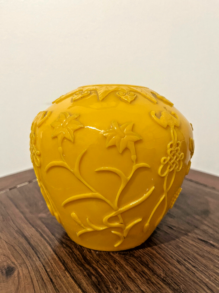 Old Chinese yellow Peking glass jar with bats and flowers eBay