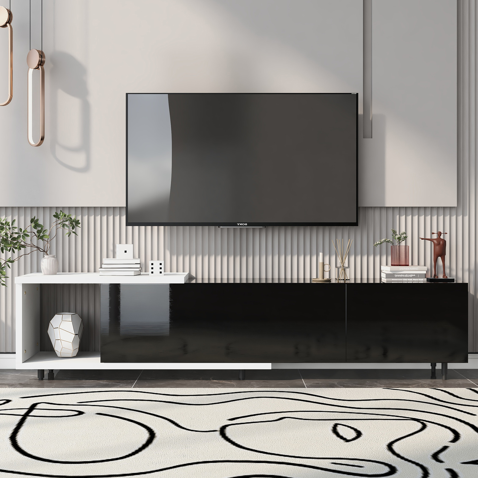 Fits Tvs Up To 90'' Media Console W/cabinet & Adjusable Feet