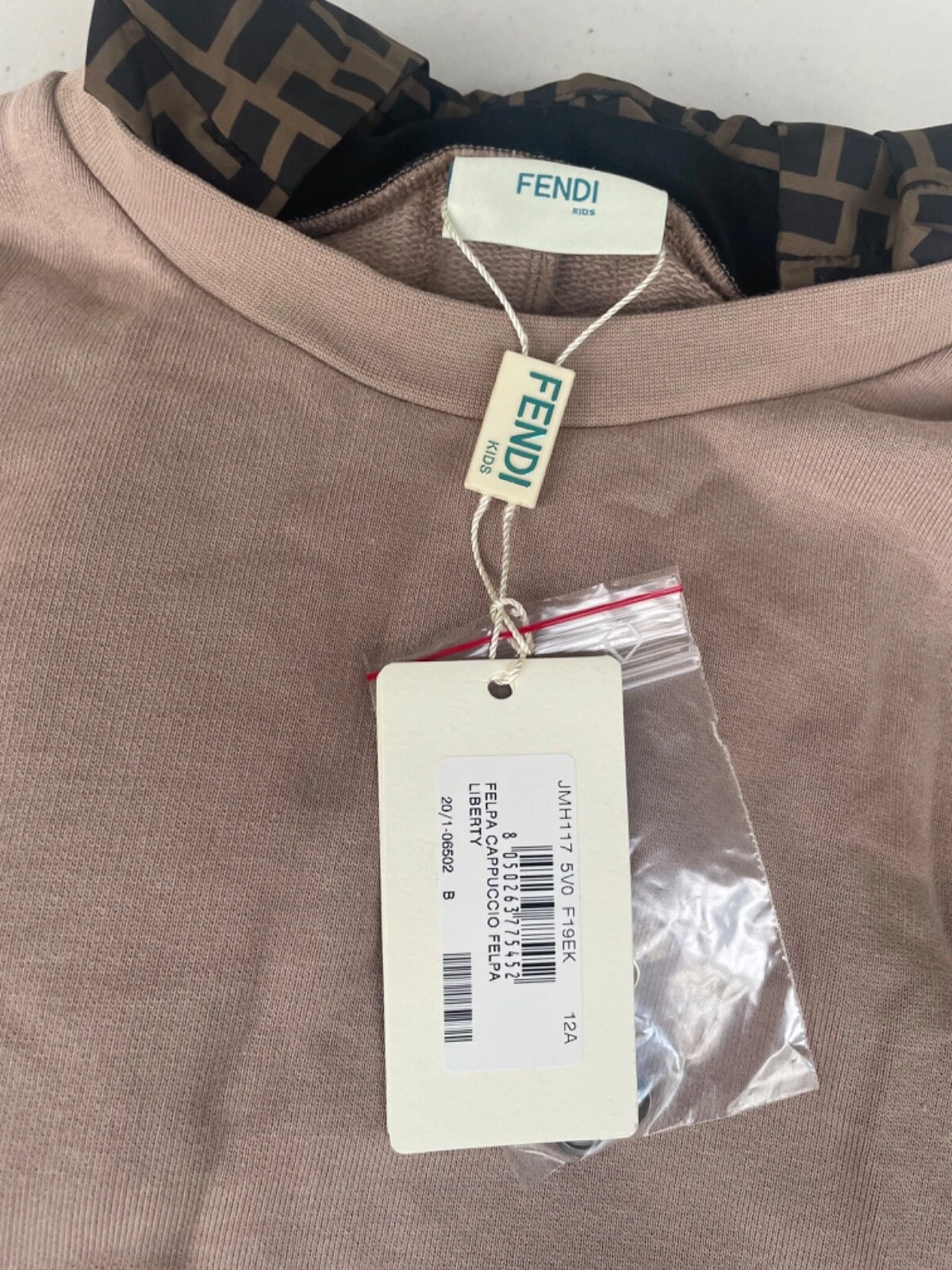 Borsa cintura Fendi stampa cotone felpa con cappuccio 12 anni 12 anni nuova con etichette