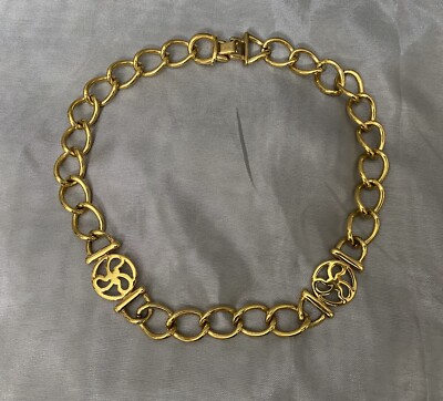 Monet large gold chain link necklace with swirled 18 