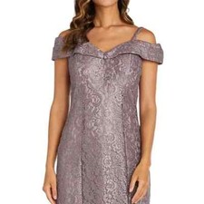 R  M Richards Off-the-Shoulder Glitter Lace Gown Size 16 Color Lavender Purple