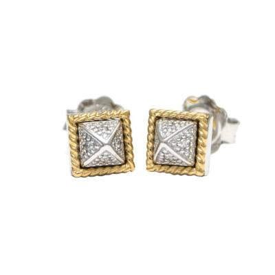 Andrea Candela Ohrstecker 18 Karat Gelbgold & Diamanten quadratisch Zopfmuster ACE434/04