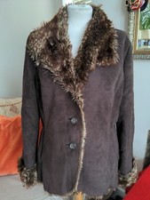 J F W J.f.w Ladies Faux Suede Faux Fur Jacket Size 16