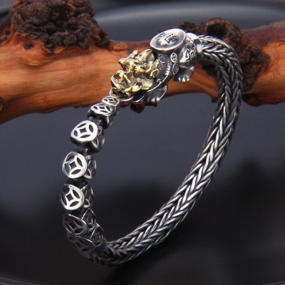 B25 Bracelet Fox Tail Chain Pixiu Lucky Charm Stylized Coins Silver 925