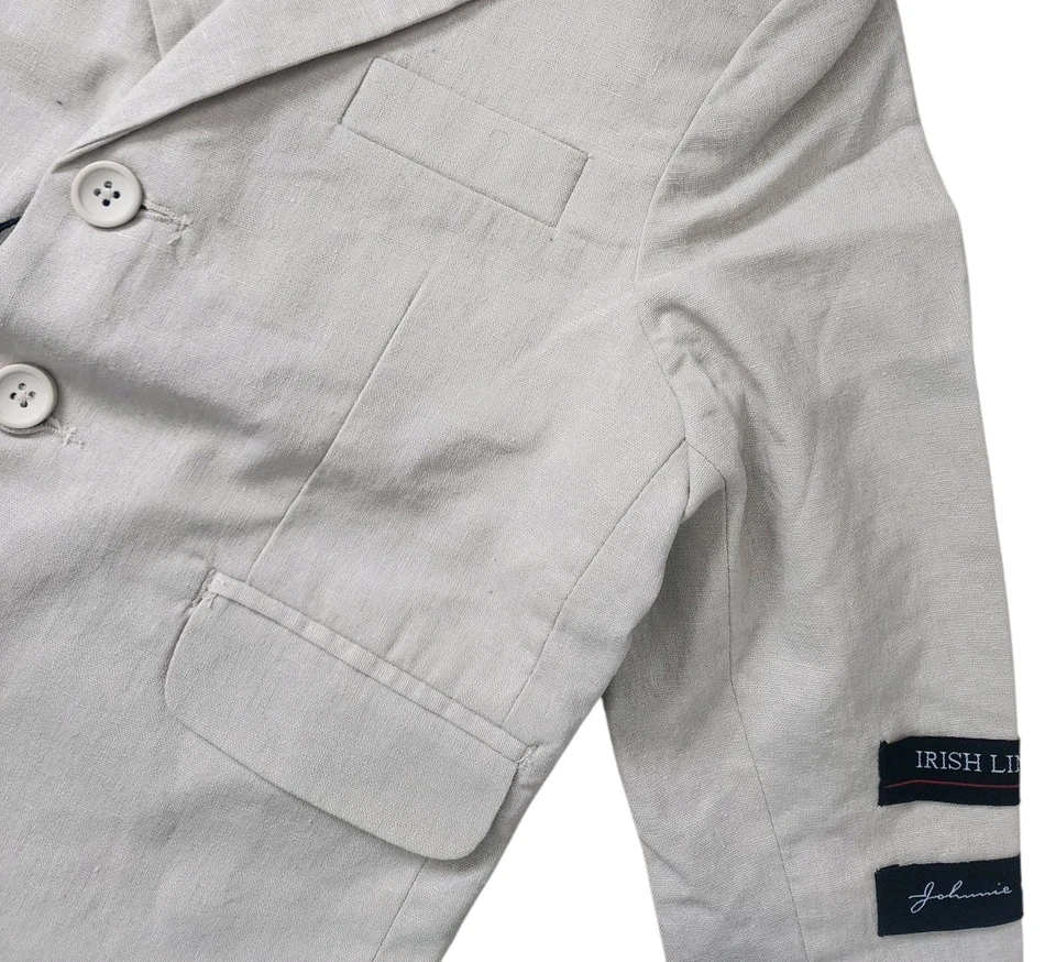 Blazer Johnnie Lene Niños Mezcla de Lino Talla 3T Beige Cuello Muesca Doble Botón. Foto 4 de 4