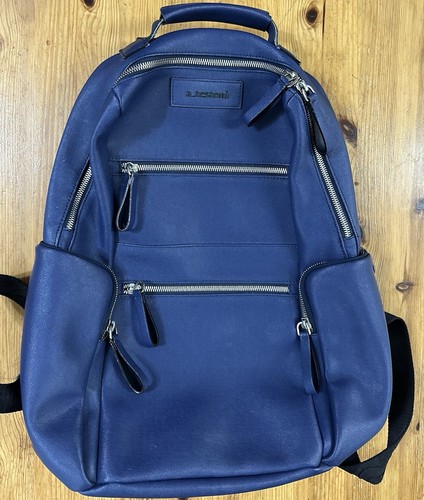 Mochila de cuero de becerro Napa de goma Testoni Techno azul en muy buena condición - Imagen 2 de 9