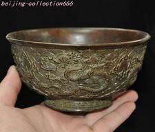 4.4'' China bronze loong dragon Totems wealth Feng Shui Tea cup Bowl Bowls