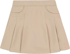 Girls' School Uniform Pleated Pull-On Scooter Skirt with Undershorts, Knit Waist