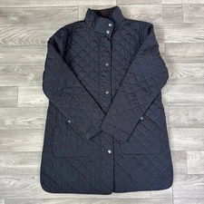 Lands End Quilted Snap Up Insulated Barn Jacket Black sz Medium Petite 10-12