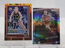 Jacy Sheldon #d /199 - 2025 Donruss WNBA Orange Laser #33 + 2025 Logo Prizm #113