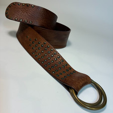 Garuglieri STUDDED BROWN LEATHER BELT Fit 33-38 XL Supple Soft Tribal Made ITALY