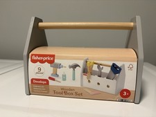 Fisher-Price Wooden Tool Box Set 3 Toddler Carpentry Toys Hammer Drill Wrench
