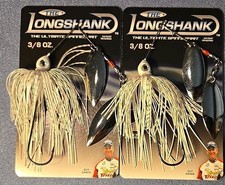 Lot of 2 ~ "LONGSHANK" 3/8 oz Spinnerbait ~ White ~ DWNN Guy Eaker Edition