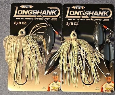 Lot of 2 ~ ''LONGSHANK'' 3/8 oz Spinnerbait ~ White ~ DWNN Guy Eaker Edition