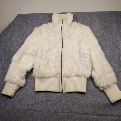 Wilsons Leather Maxima Genuine Fur Bomber Jacket Large White Rabbit Vintage 