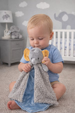 Carter Lovey elephant Security Blanket Blankie Plush Toy Cuddle Grey blue Yellow