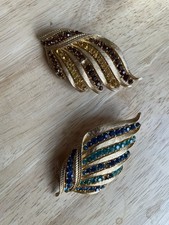 Pair Of Vintage Corocraft Brooches Each One Just One Stone Missing, Still Lovely
