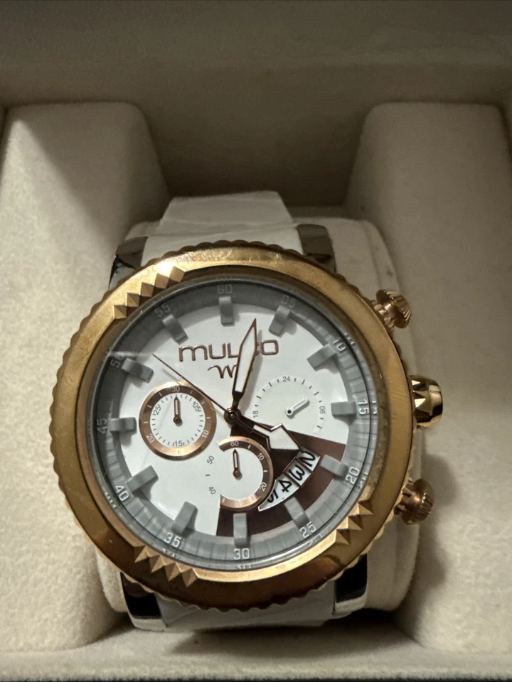 Mulco MW5 Chronograph Watch – White Silicone Strap, Gold Bezel. - Image 2 of 4