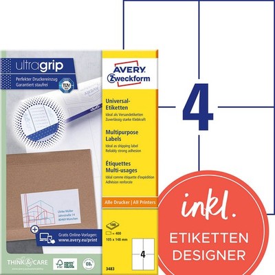 AVERY Zweckform Etiketten 3483 weiß 105,0 x 148,0 mm, 100 Blatt