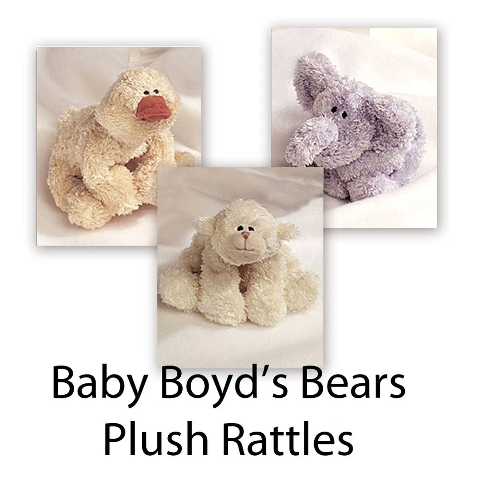 BOYDS BEARS Baby Boyd's Bear plush rattles Lamb, Duckie, Elephant Yellow, White, Grey New