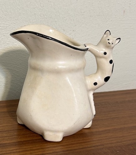 Vintage Iridescent Cat Handle Creamer Pitcher White Lusterware Ceramic Slovakia