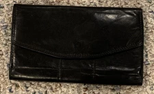 Women's Leather Envelope Style Credit Card Cash ID Holder Checkbook Wallet Black