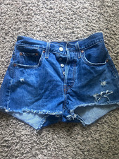 Levi s 501 Blue High Rise Button Fly Cut Off Shorts Size 26