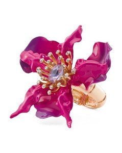 Authentic BETSEY JOHNSON Authentic Gold Plated Orchid Stretch Cocktail Ring