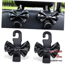 Leather Cute Bow Vehicle Hooks for Car Seat Headrests - 2 Pack - Black Bow