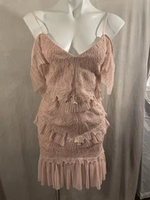 NWT Bardot Valerie Inset Lace Pleated Ruffled Sheath Dress Size 6 S Dusty Pink