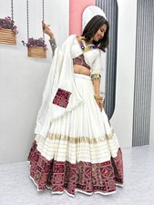 White Cotton Navratri Lehenga Choli Mirror Work Dupatta Garba Chaniya Choli