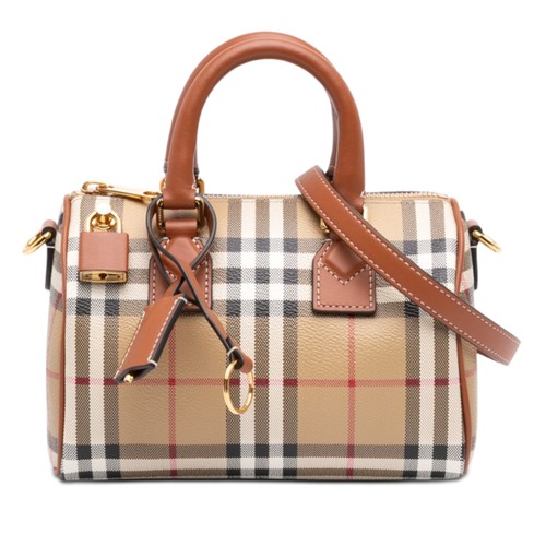Burberry Mini House Check Coated Canvas Bowling Bag Pre-Loved Brown