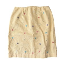Vintage Talbots Floral Embroidered Linen Mini Skirt Yellow 10 Cottagecore Retro