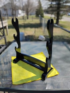3 Sword Display Stand Black Freestanding Wood Rack for Shelf or Desk. 16"x6"x18"