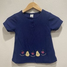 VTG Healthtex Fruit Embroidered Applique Short Sleeve Top Henley Blue Girls 6X