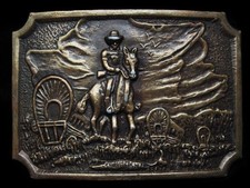 KL07144 REALLY NICE VINTAGE 1970s  OLD WEST WAGON TRAIN  BRASSTONE BELT BUCKLE
