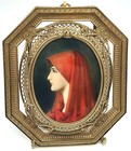 Miniature Portrait Painting in Ornate Bronze Frame Saint Fabiola after Henner — photo 3