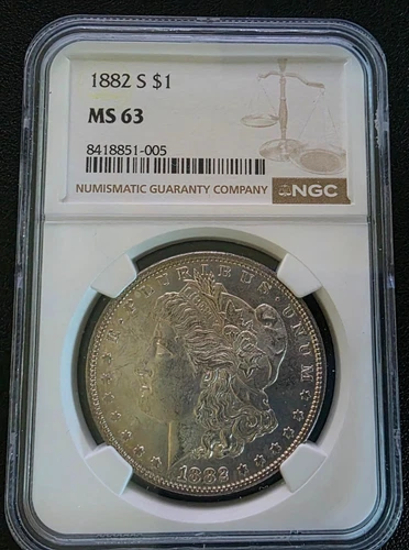 1882 S NGC MS63 Toned Morgan Silver Dollar $1 Beautiful Coin!!