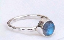 Labradorite Ring Statement Jewelry: Iridescent Gemstone - Hammered Sterling