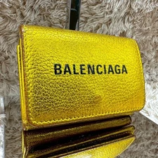 BALENCIAGA Everyday Trifold Wallet Coin Case Compact Wallet Gold Authentic