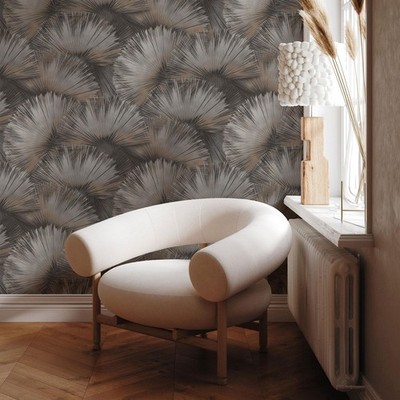 Rasch Opulenza Fan Vinyl Wallpaper Charcoal 659788 Textured Finish Feature Wall