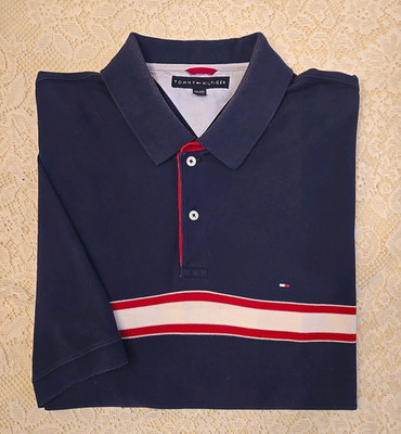 Tommy Hilfiger Shirt Men's XXL SS Navy with Red/White Striped block