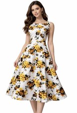 Berylove Floral Retro Style Sz M 100% Cotton Sleeveless Knee Length Sundress