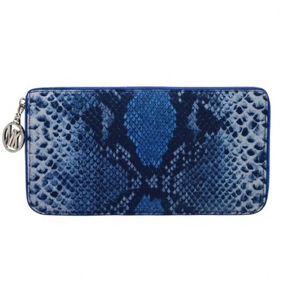 Stuart Weitzman Blue Python Print Zip Around Continental Wallet SW Charm