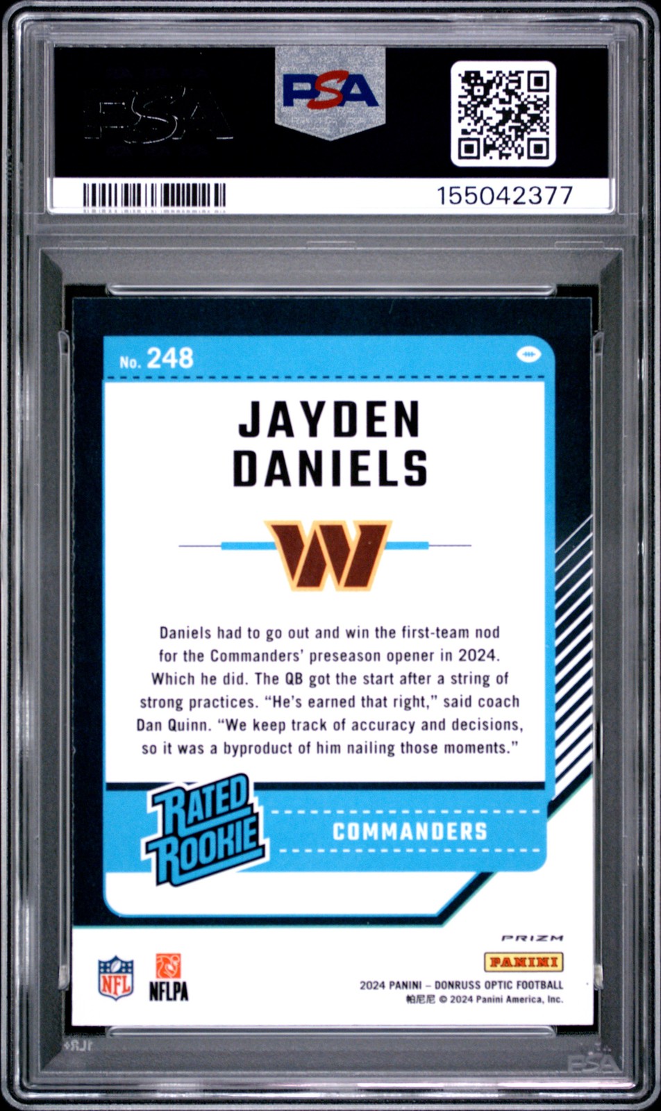 2024 PANINI DONRUSS OPTIC PINK #248 JAYDEN DANIELS ROOKIE RC PSA 9 view 2