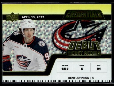 2022-23 UD Credentials Horizontal Debut Ticket Access Yellow Kent Johnson Rookie