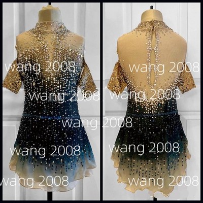 Ice Figure Skating Dress Rhythmic Gymnastics Twirling Competition blue dyeing